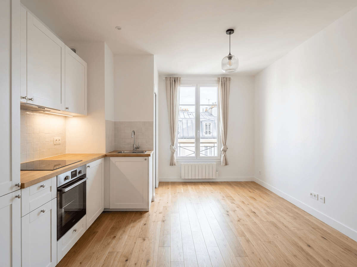 Studio parisien remis en état, peinture fraîche et parquet neuf, prêt à la location